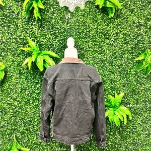 Black denim jacket with h brown suade collar